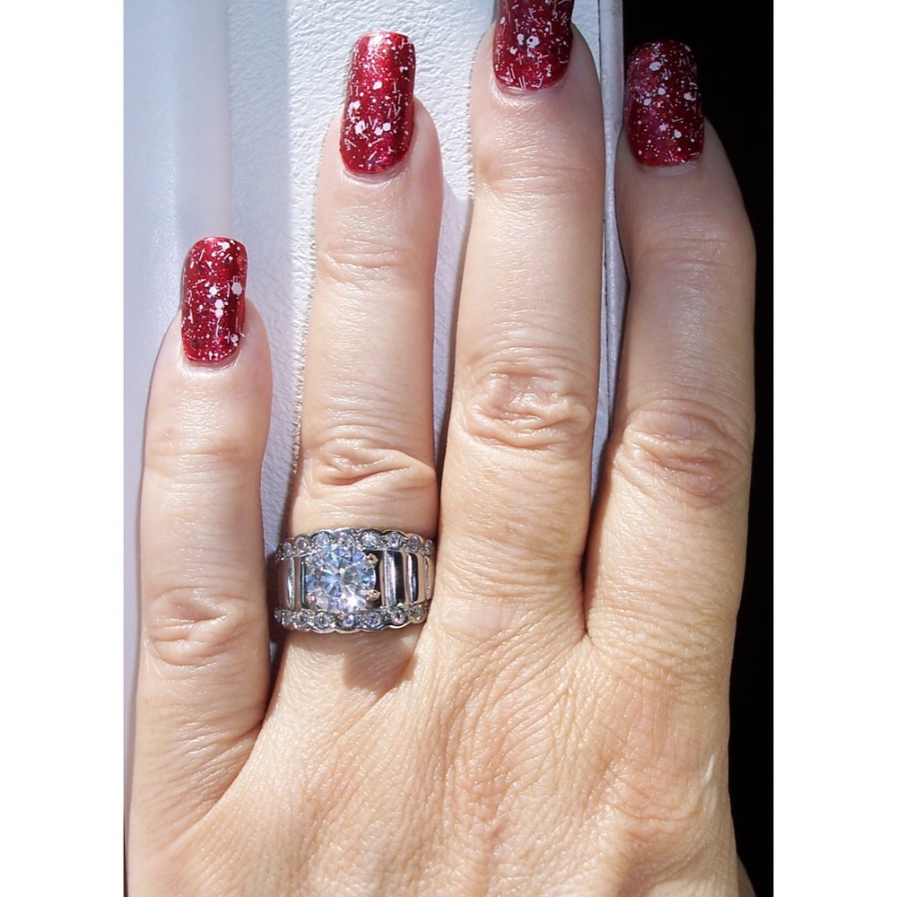 STAINLESS STEEL Round Cut Cubic Zirconia Wide Band Ring - Picture 4 of 16